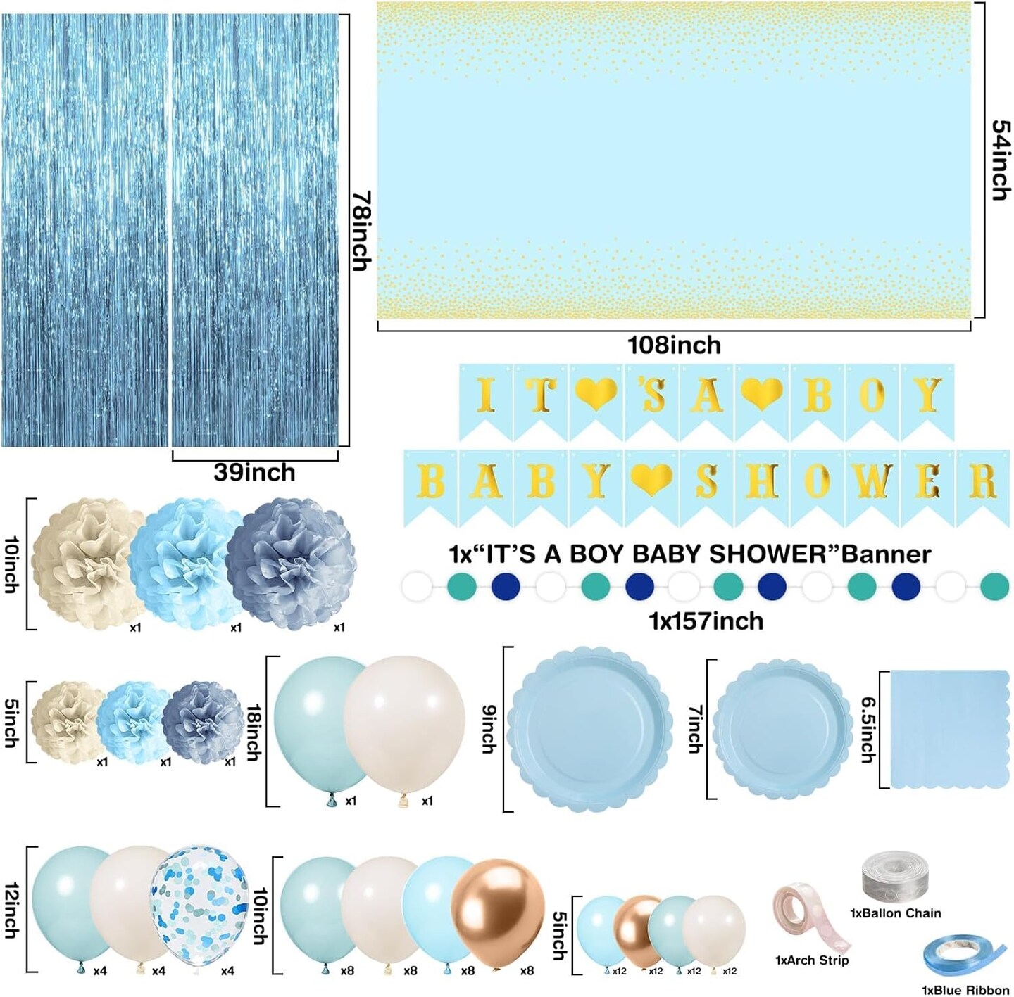 16 Guest-Blue Baby Shower Decorations for Boy,It's a Boy Baby Shower Party Supplies