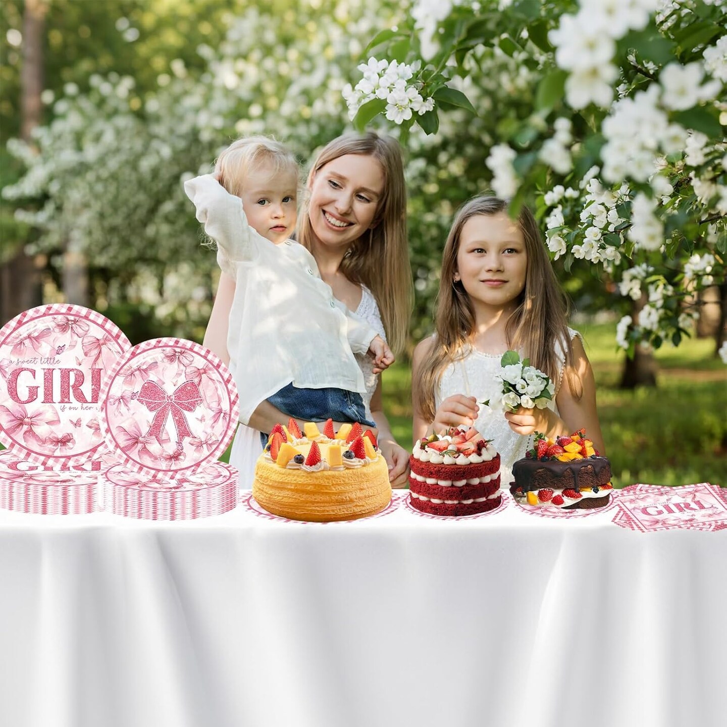 96Pcs Pink Girl Party Tableware Paper