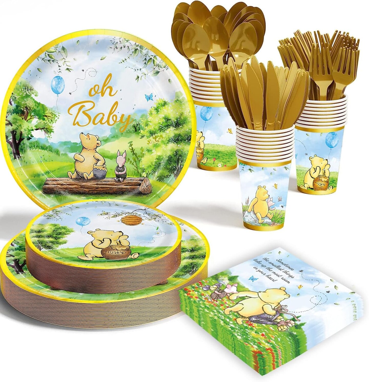 175 Pcs Vintage Winnie Bear Baby Shower &#x26; Birthday Tableware Set for 25 Guests