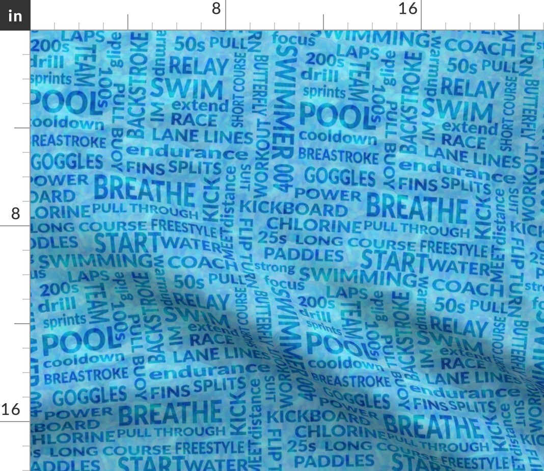 Swimming Word Cloud Pool Swim Custom Printed Fabric by Spoonflower Various Fabrics by the Yard or Fat Quarter