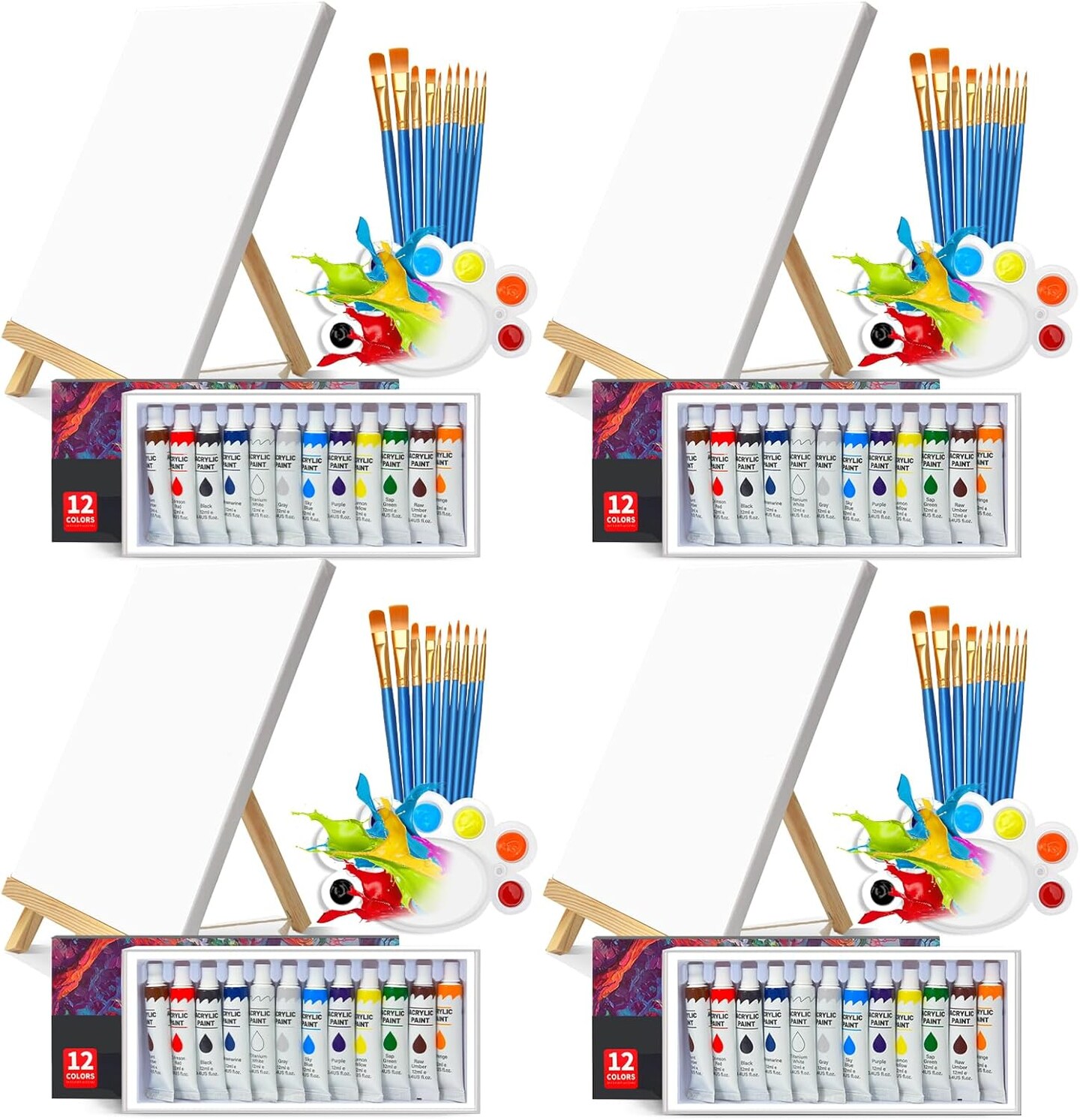 Acrylic Paint Set 100 Pcs Acrylic Painting Kit with 4 * 12 Colors Paint,4 Sets(40 Brushes)