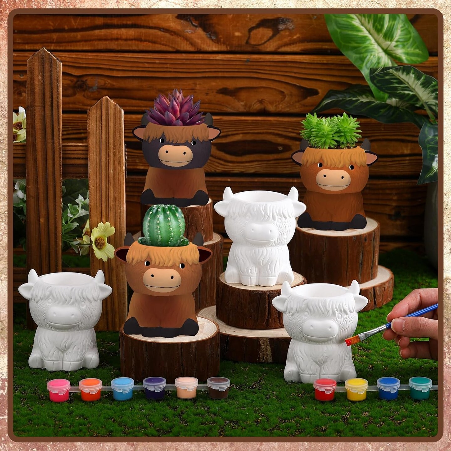 6 Pcs Paint Your Own Cow Succulent Ceramic Pots