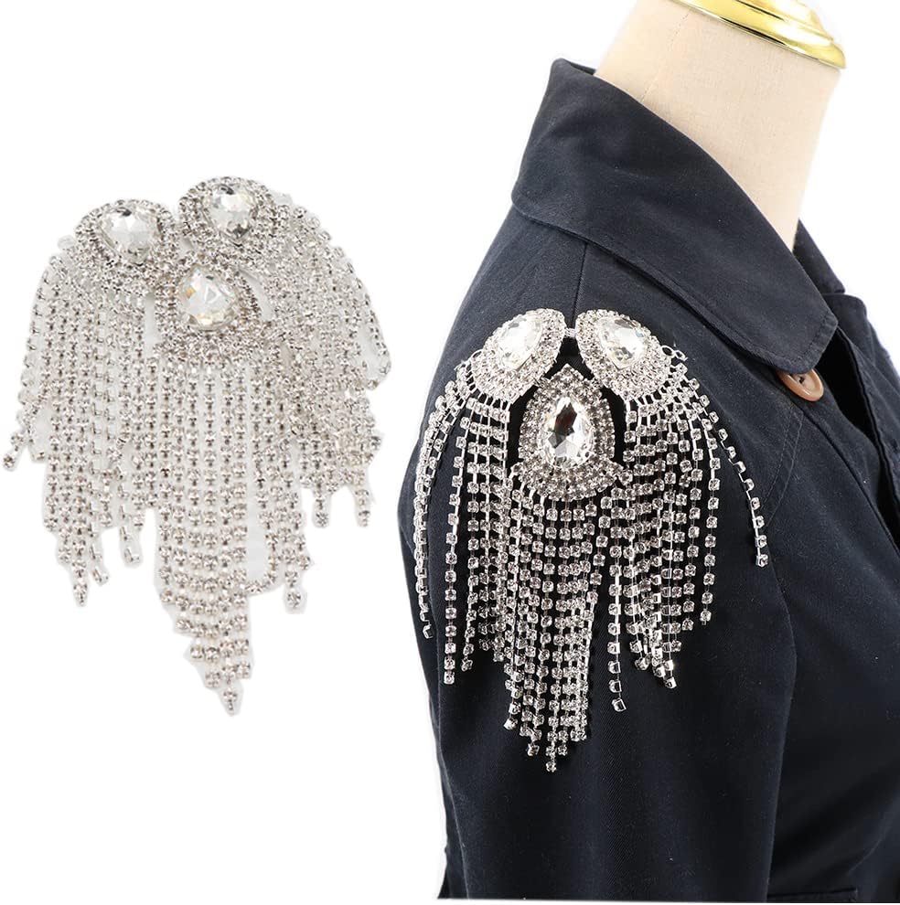 Crystal Fringe Shoulder Epaulette Rhinestones Appliques Stitch Patches