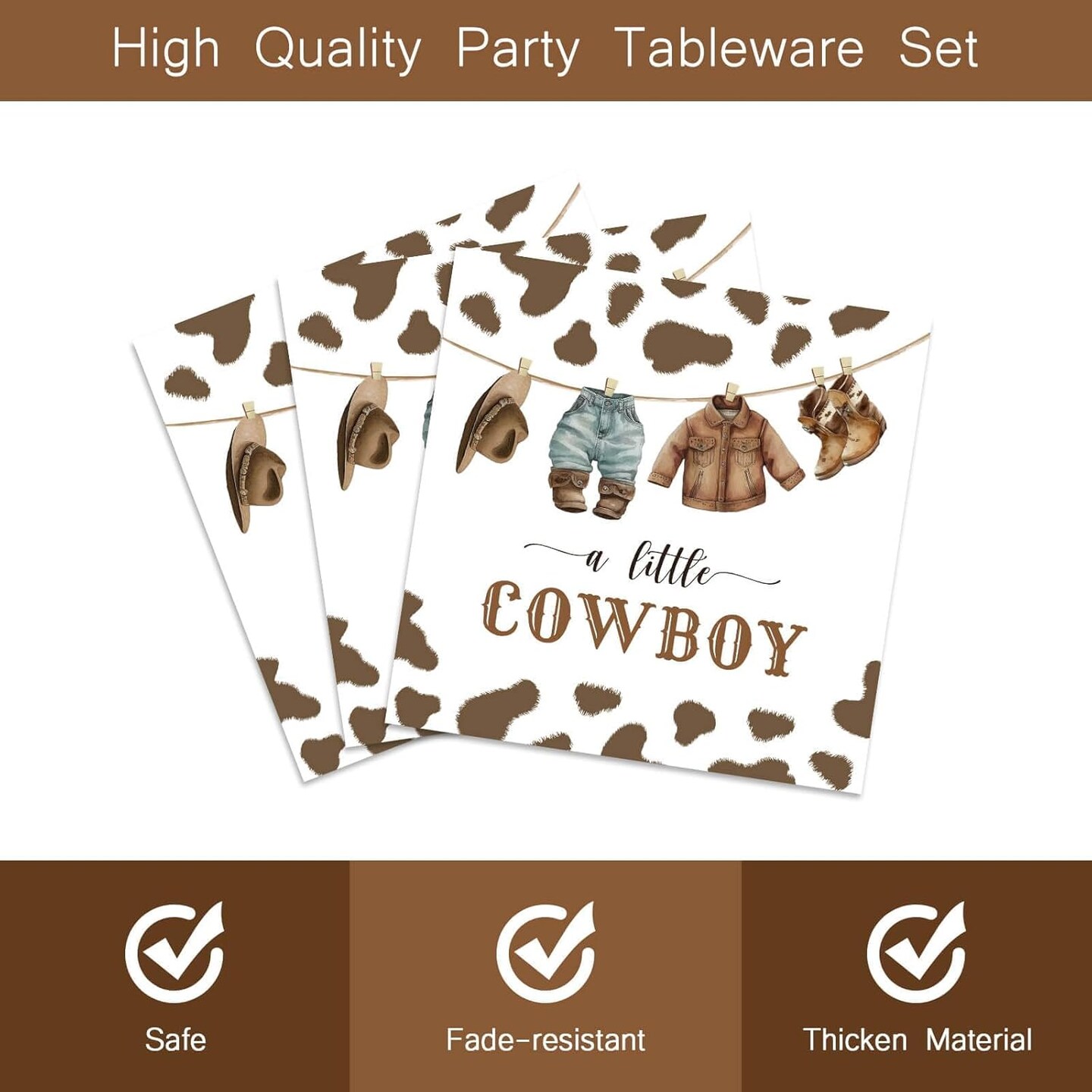 96 Pcs Western Cowboy Baby Shower Tableware - 24 Guests (Mixed Animal Print Colors)
