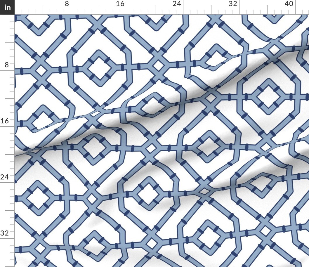 Chinoiserie Trellis Blue White Maximalist Lattice Grandmillennial Custom Printed Fabric by Spoonflower Various Fabrics by the Yard or Fat Quarter