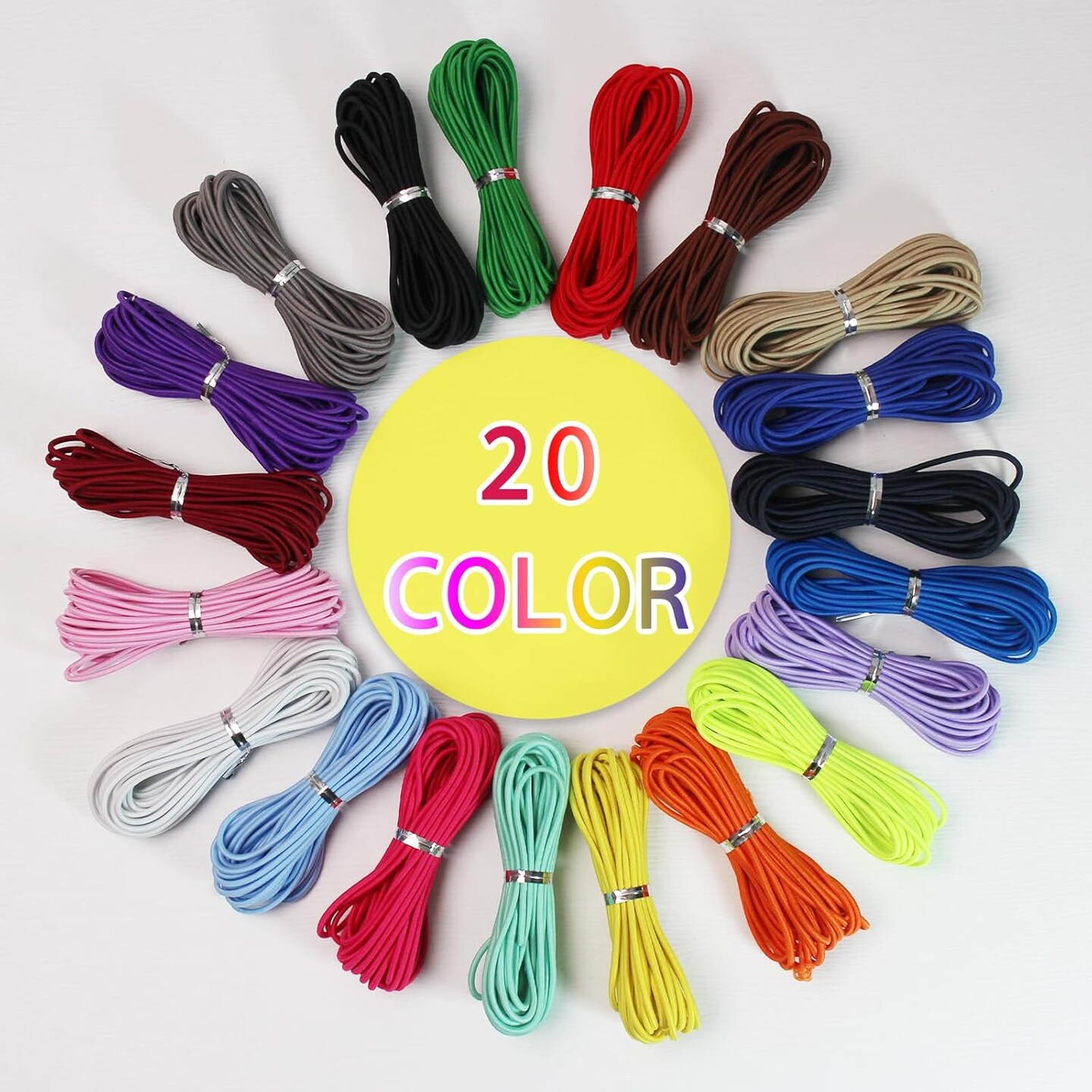 Assorted Elastic Beaded Cords 2mm 2/25 inch 300ft Elastic Bracelet String for Bracelets,Small Bungee Shock Cord for DIY Crafts, Beading and Sewing