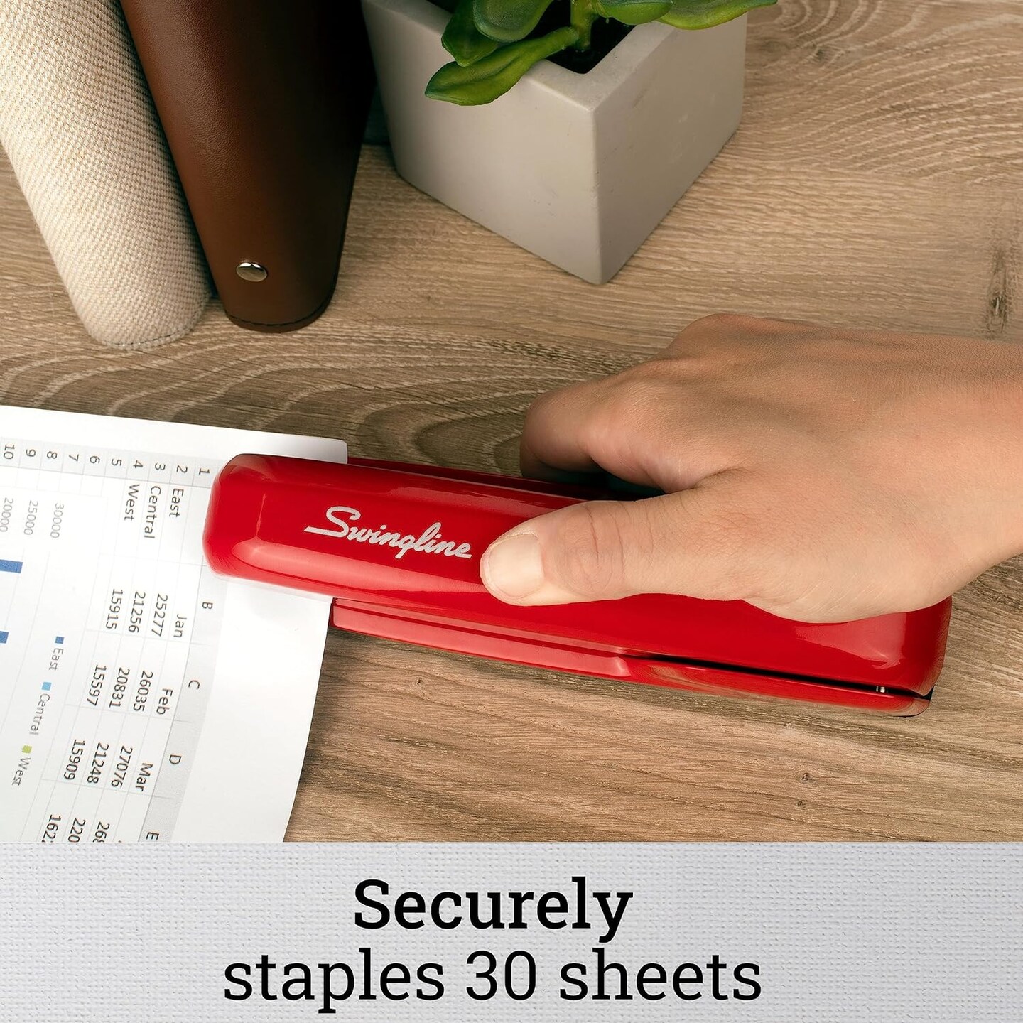 Stapler, 30 Sheet Capacity, 747 Business Stapler, Jam Free, Metal, Rio Red (74736)
