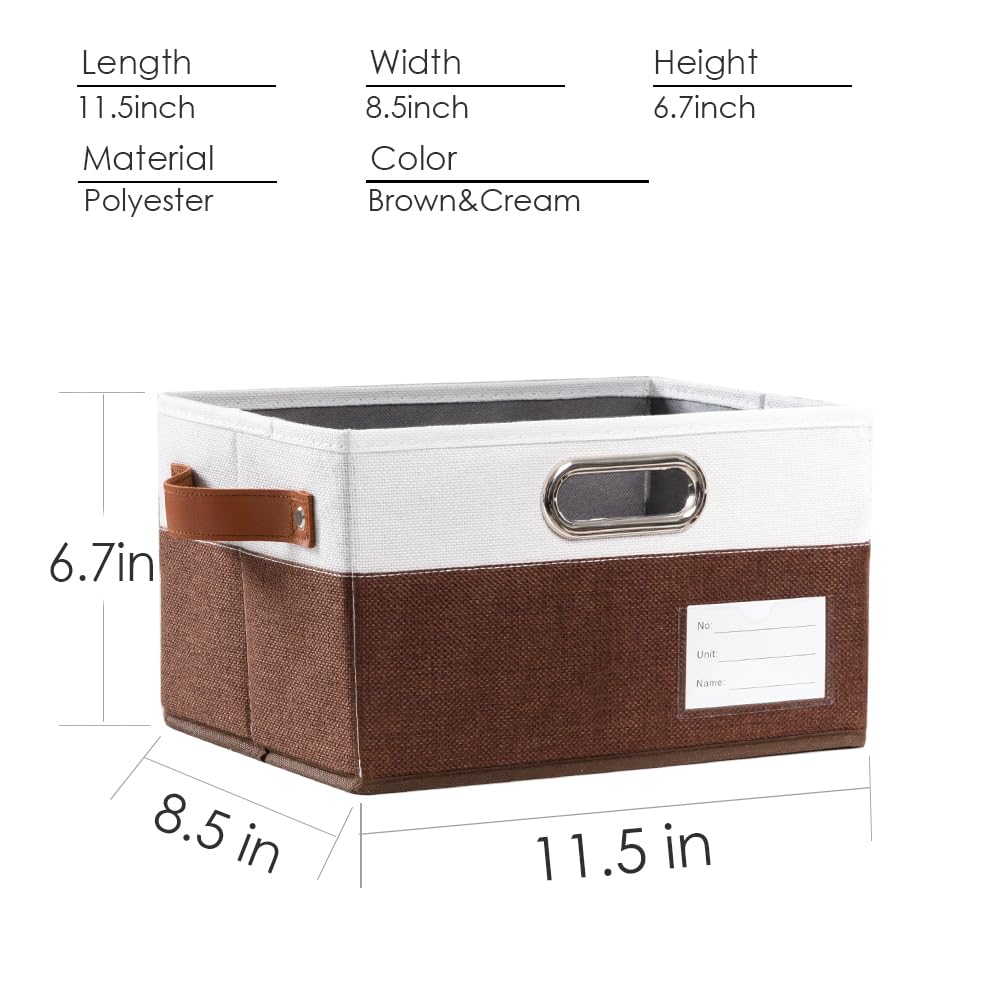 Foldable Storage Bins with Handles [3-Pack] Fabric Collapsible Storage Boxes Baskets Cubes Containers with Handles for Closet Living Room Bedroom (Brown &#x26; White 11.5x8.5x6.7&#x27;&#x27;)