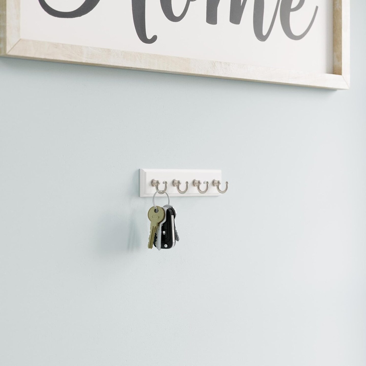 Key Tidy (1-Pack) Pure White Holder 7' Wall Mount Small Item Rack 4 Hooks for Wall, Hallway, Entry Keychain Rail Organizer B46711K-PMN-R