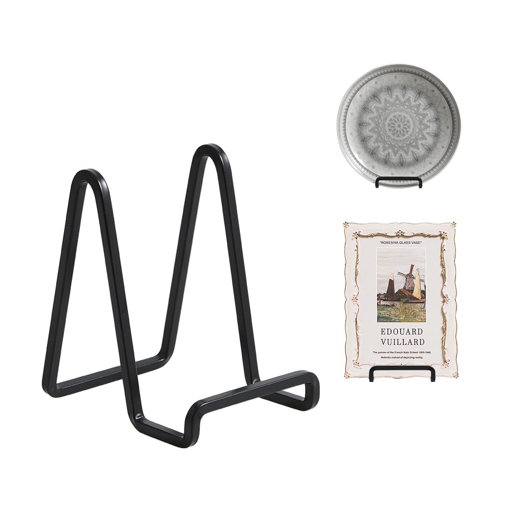 Plate Holder Easel Display Stand - 4.5 inch Metal Plate Stands for Display - Tabletop Picture Stand - Black Iron Easels for Display Pictures | Photo Frames | Book | Decorative Plates | Plaque - 1 Pack