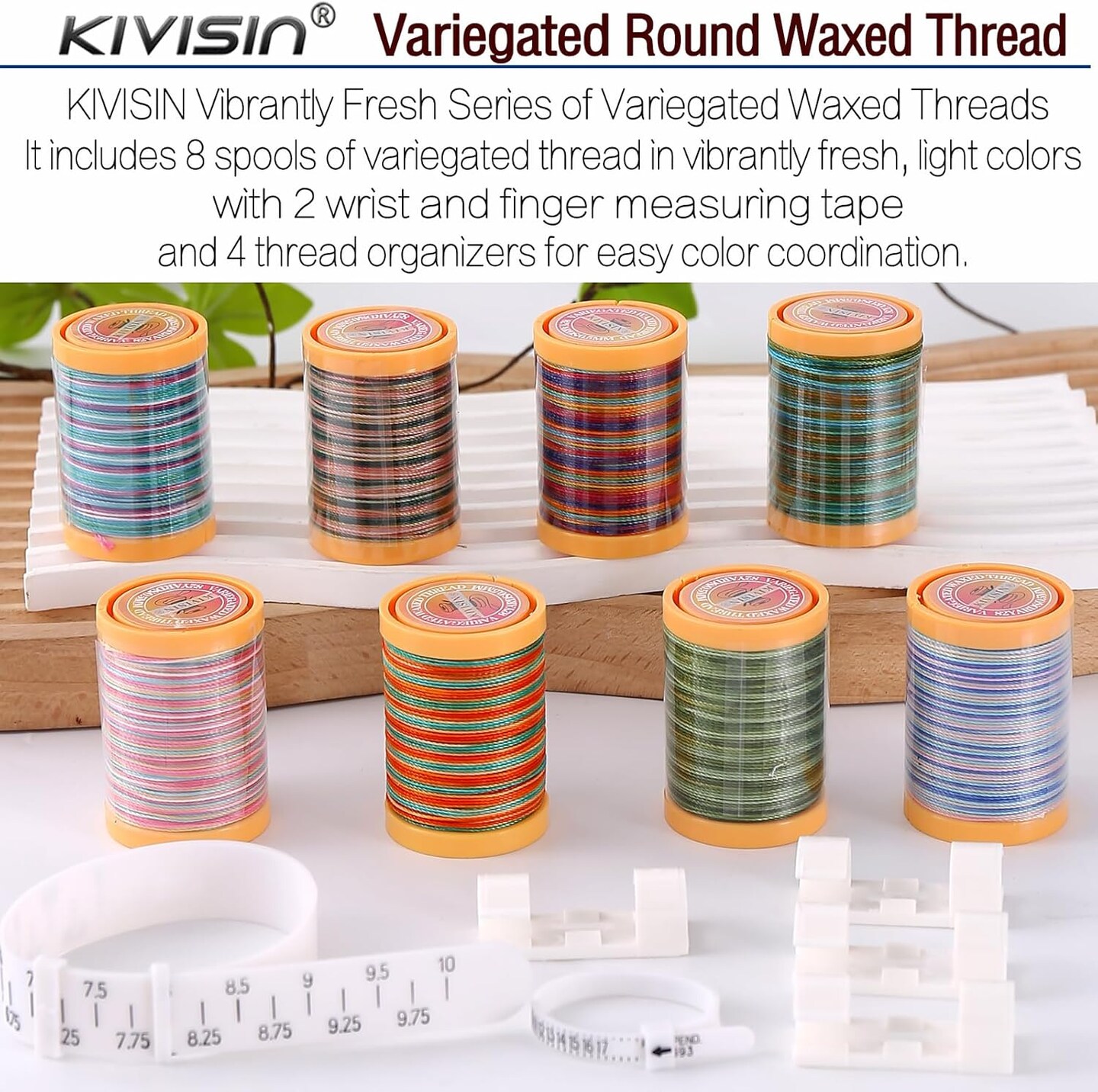 Variegated Waxed Thread 8 Vibrant Color, 0.5mm Wax Coated String 82Yards/Spool, Polyester Wax Cord for Micro Macrame, Bracelets Braiding, Jewelry Making, Beading, Knoting and Kumihimo