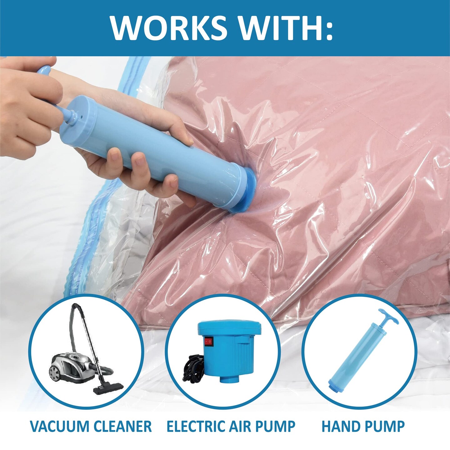 Space Saver Vacuum Storage Bags, 6 Pack Large Space Saver Bags with Pump, Storage Vacuum Sealed Bags for Clothes, Comforters, Blankets, Bedding (Large)