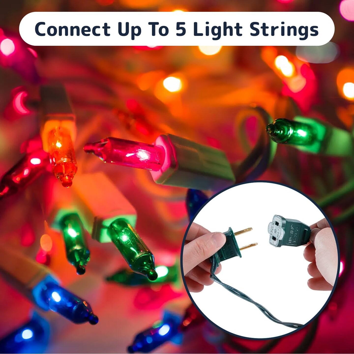 50 Ct. Multi-Color Christmas Tree Lights with Green Wire - 10 Ft String Easter Lights for Indoor and Outdoor Use