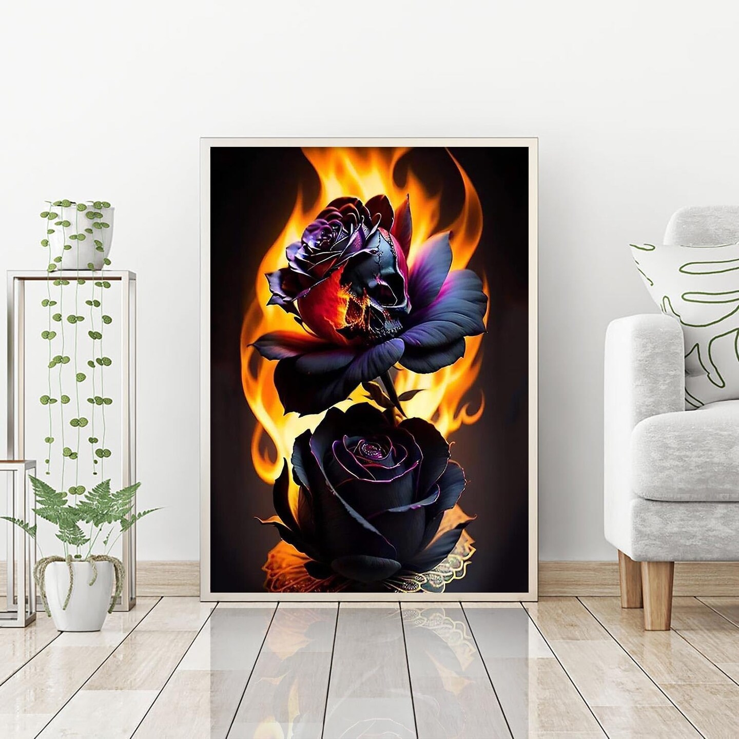 Skull & Flower 5D Diamond Art Painting Kit – Full Drill Diamond Painting for Adults (12x16 inches)