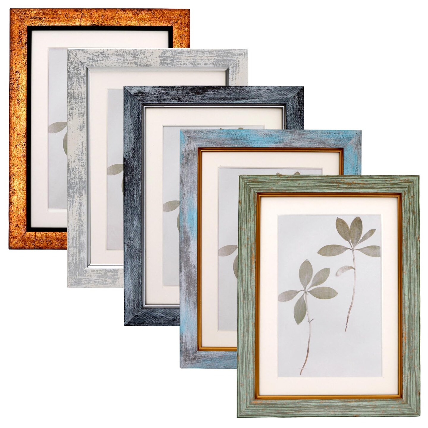 5x7 Picture Frame Set of 5, Vintage Photo Frame, Rustic Retro Picture Frame with Tempered Glass, Decorative Art on Walls and Tabletop Placement