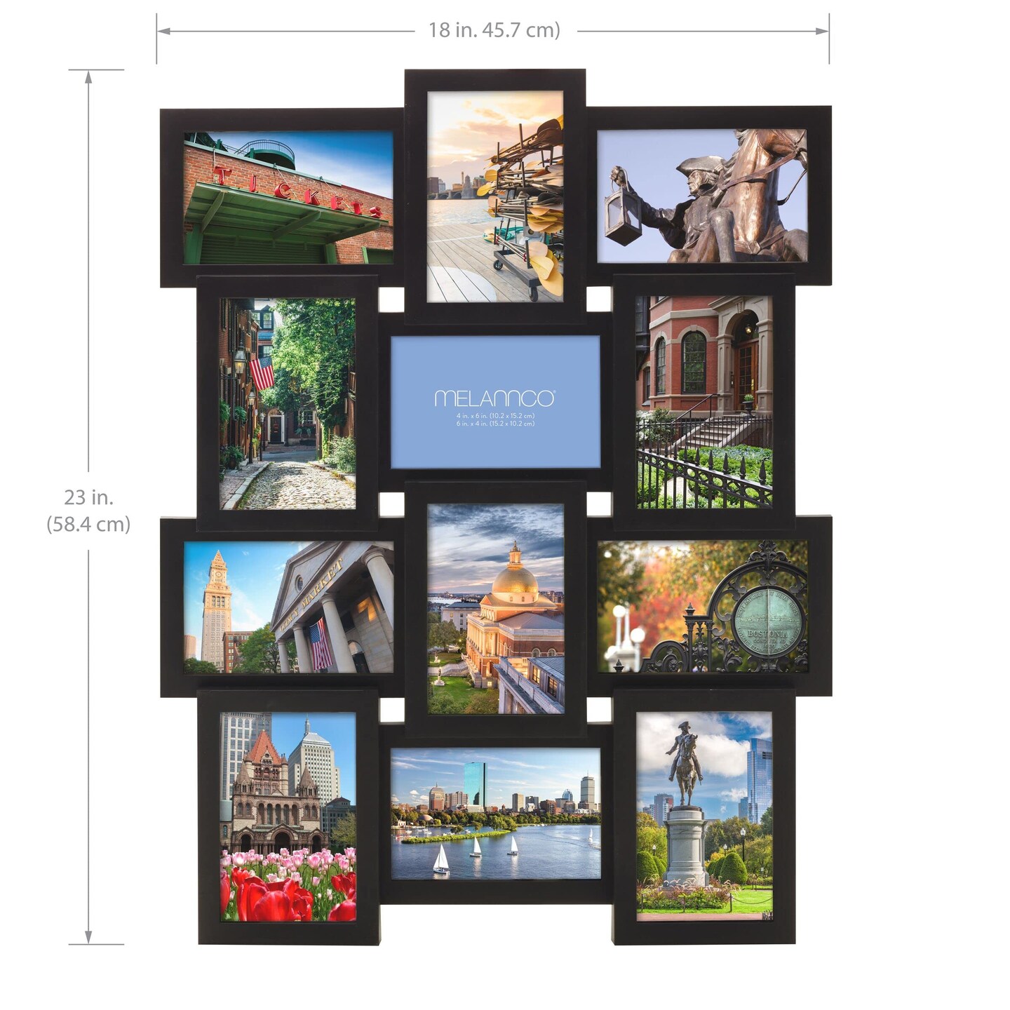 12 Opening Collage Frame, Displays 4x6 and Six 6x4 Inch Photos, Black