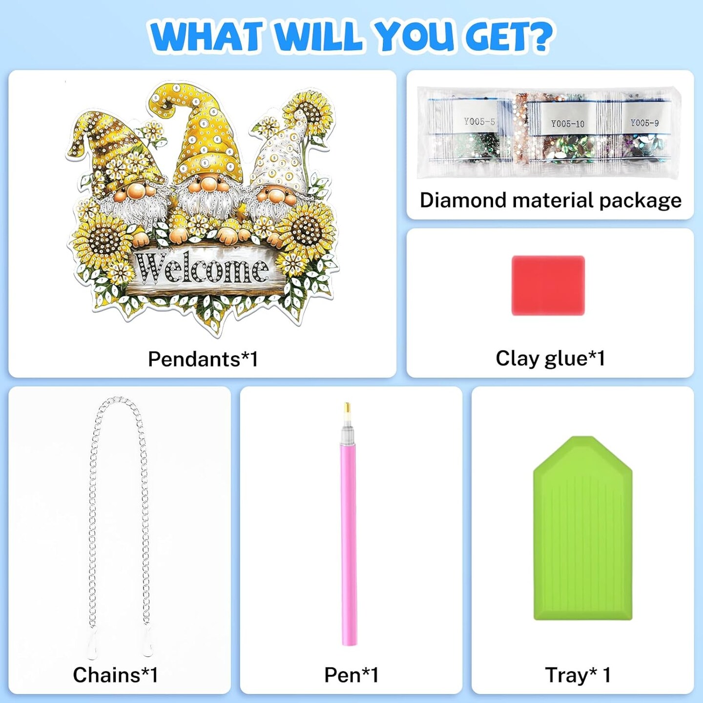 5D Gnome Diamond Art Hanging Kit &#x2013; DIY Welcome Sign Ornament for Home &#x26; Garden Decor