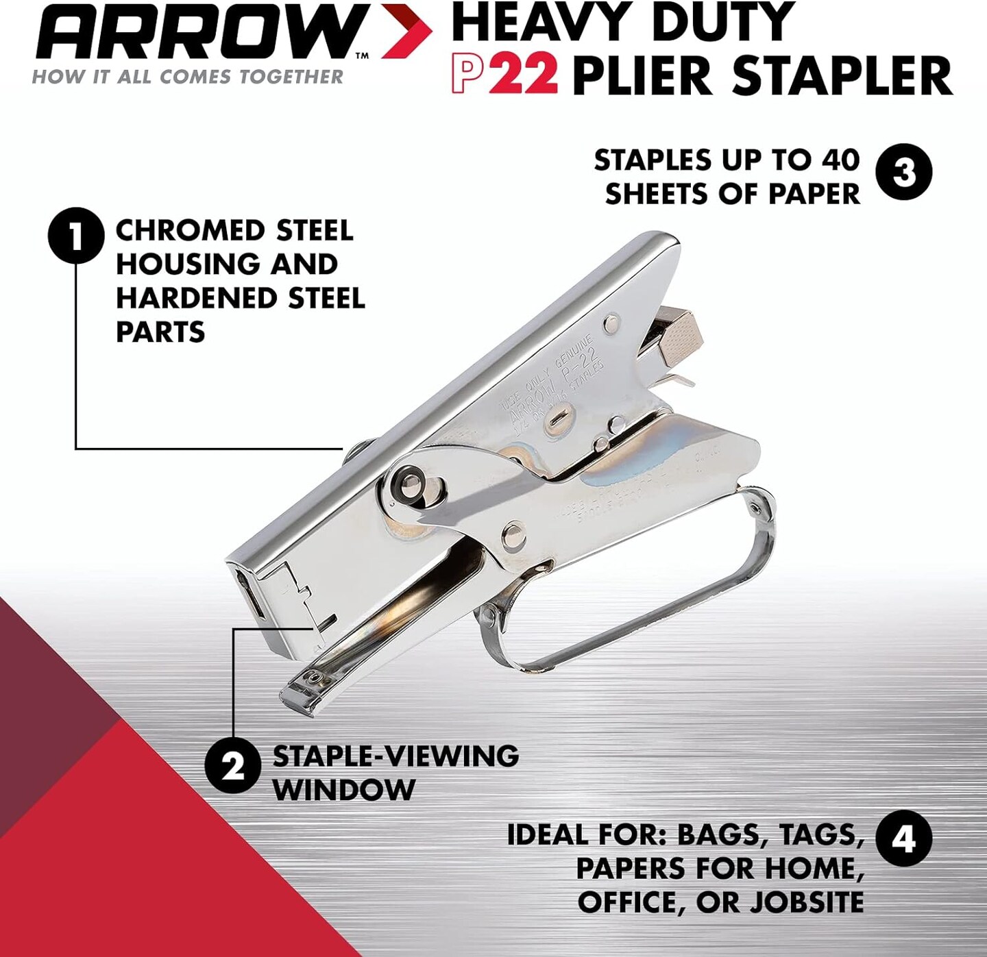 P22 Heavy Duty Handheld Plier Stapler for Crafts, Office, and Insulation, Uses 1/4-Inch and 5/16-Inch Staples