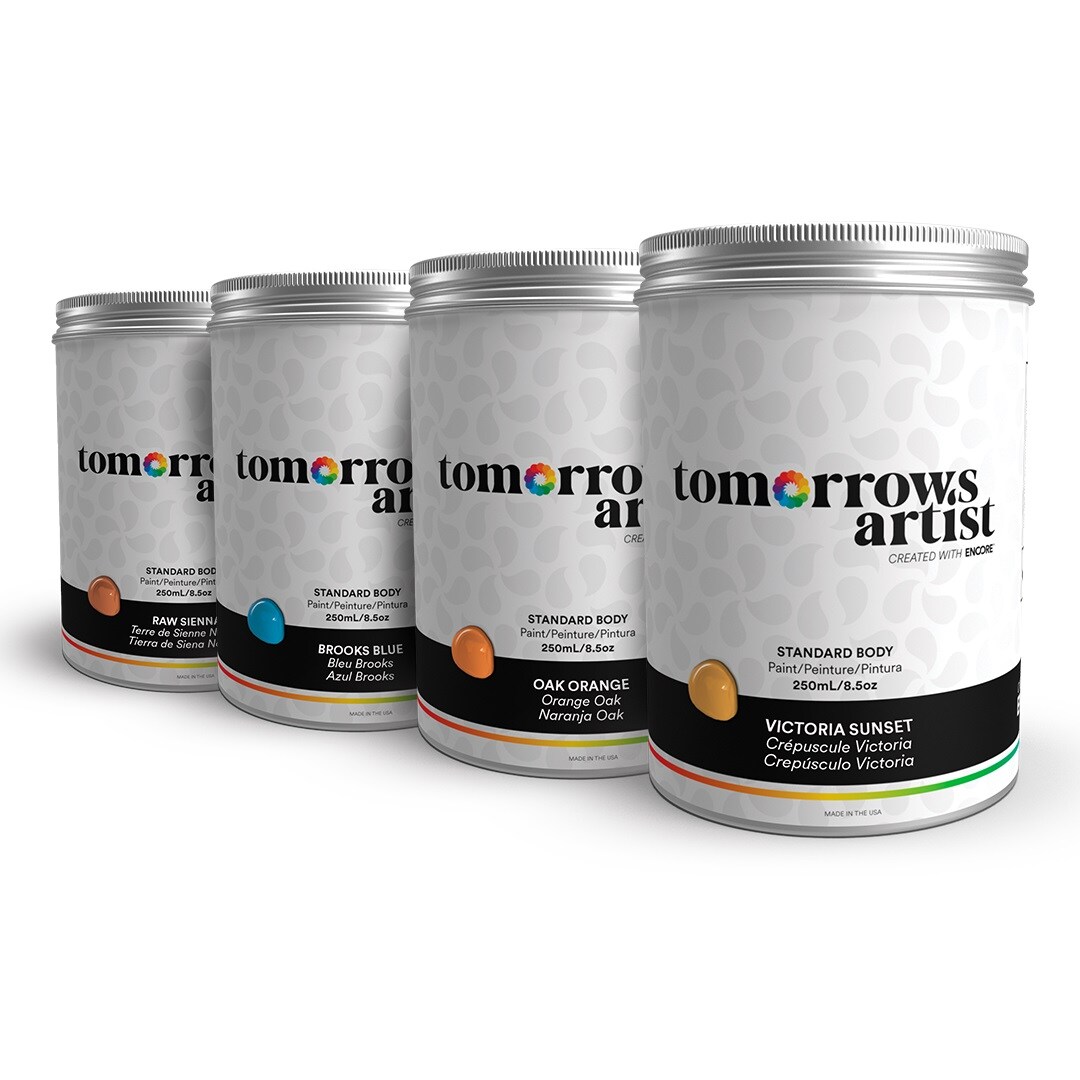 Tomorrows Artist: Standard Body Eco-Friendly Sustainable Acrylic Art Paint Bundles, 4 Pack 100/3.38oz or 250ml/8.45oz Jars