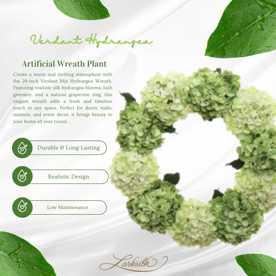 24&#x22; Verdant Mix Hydrangea Wreath - Realistic Silk Flowers &#x26; Grapevine Ring for Home &#x26; Event Decor by Floral Home&#xAE;