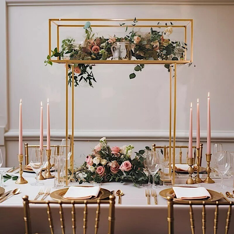 48" Gold Metal Rectangular Top Flower Stand Centerpiece Party Events Decorations
