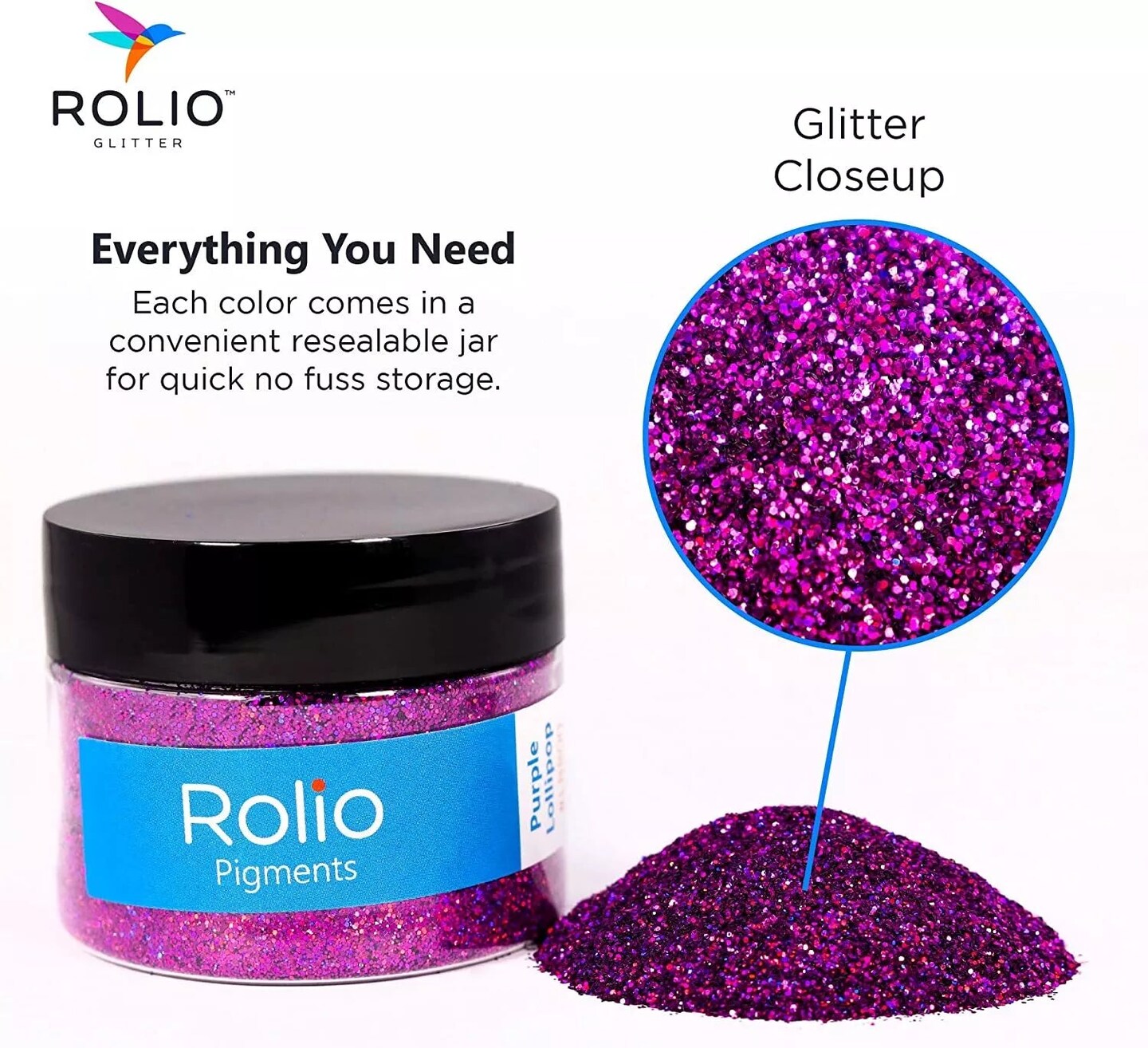 Rolio - 1 Jar Vibrant Holographic Glitter (Purple Lollipop) - 1 oz
