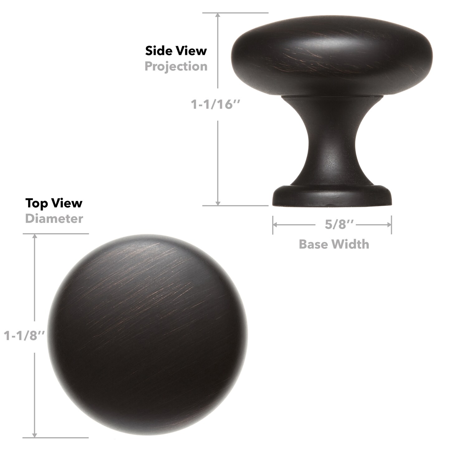 Cauldham Solid Round Kitchen Cabinet Knobs Pulls (1-1/8&#x22; Diameter) - Dresser Drawer/Door Hardware - Style R125 - Oil Rubbed Bronze