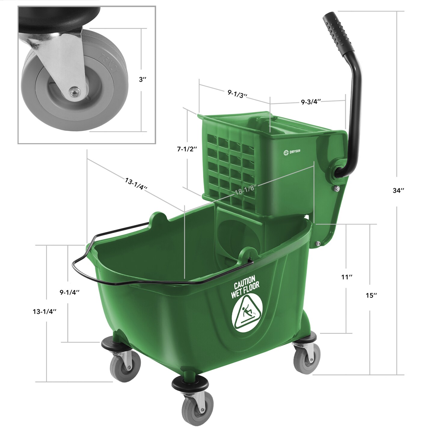 Dryser Commercial Mop Bucket with Side Press Wringer, 26 Quart