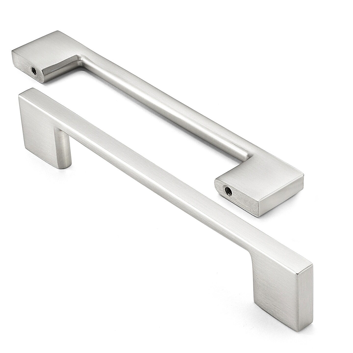 Cauldham Solid Kitchen Cabinet Pulls Handles (5&#x22; Hole Centers) - Modern Thin Profile Drawer/Door Hardware - Style M255 - Satin Nickel