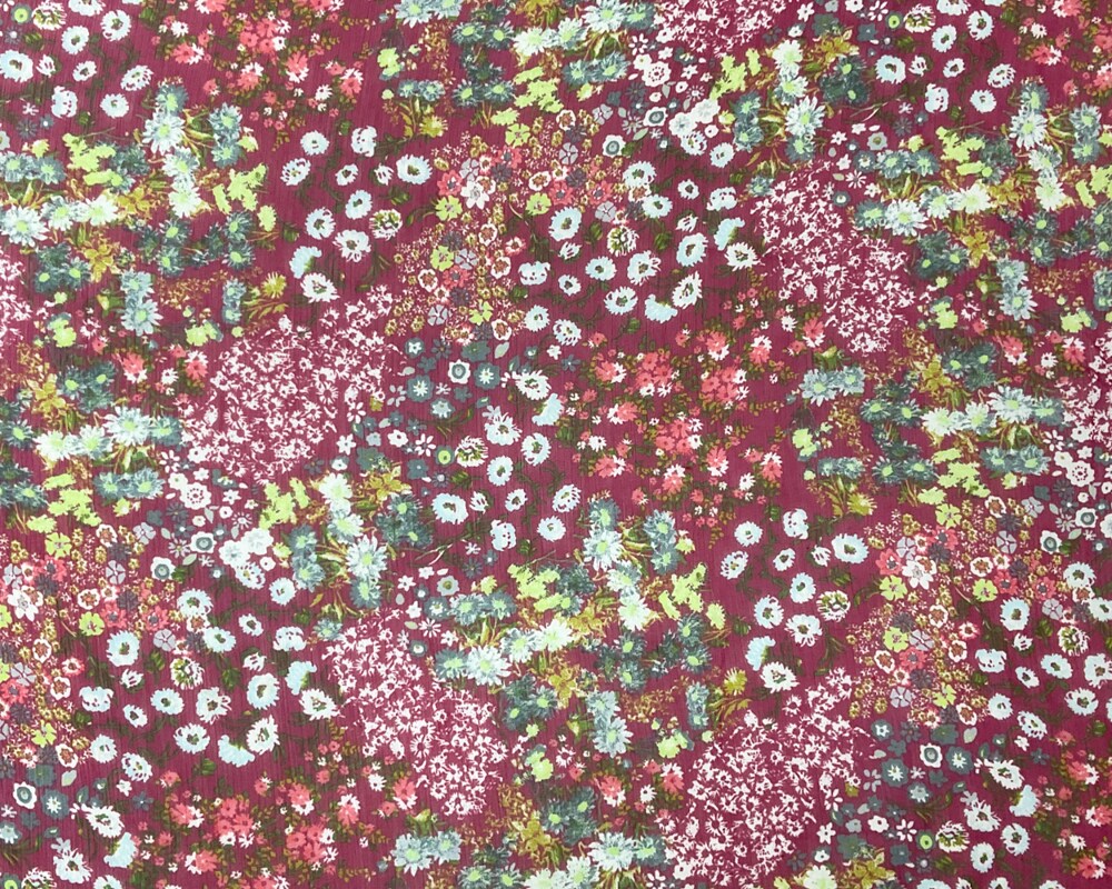 Red-Multi Poly Floral Printed Crinkle Yoryu Chiffon Woven Fabric By the Yard