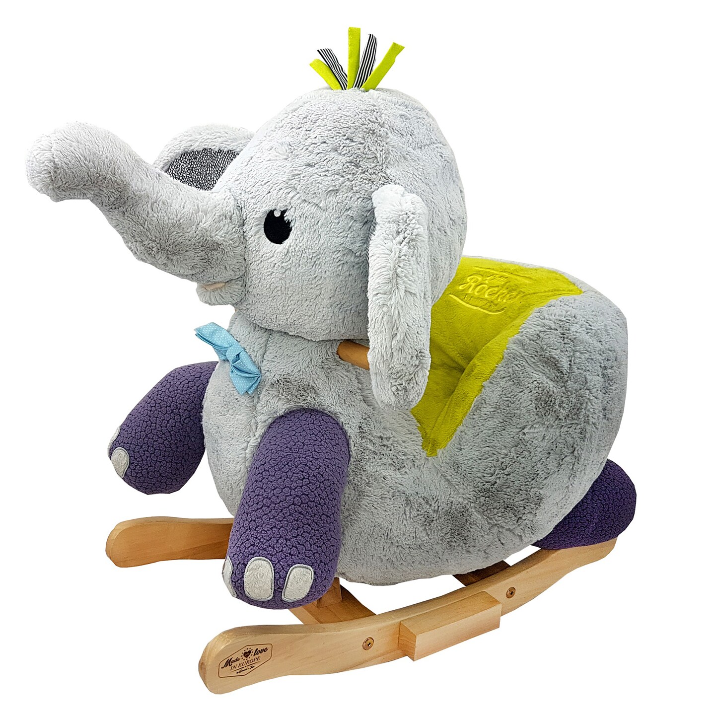 Gerardo&#x27;s Toys: Little Rockers - Elephant - Wooden Plush Ride-On Rocking Animal Toy, Plays Music, Removable Soft Fabric Cover, Toddler Kids Ages 24mo+