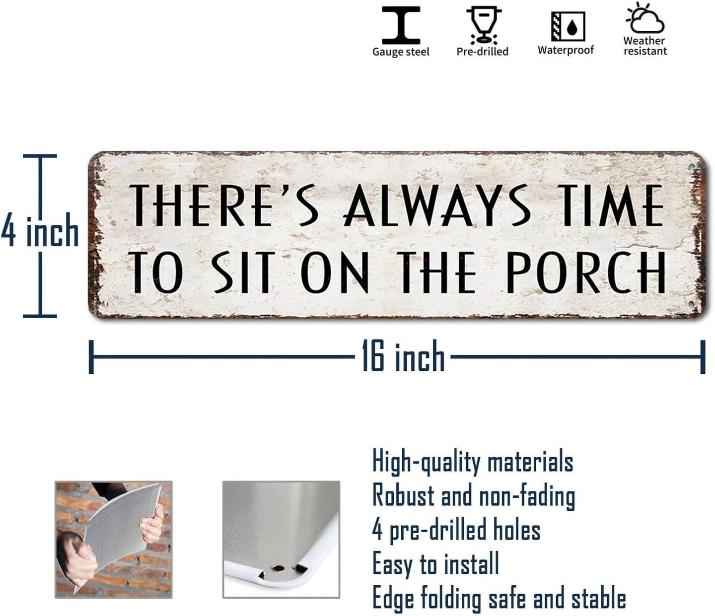 Funny Porch Sign Farmhouse Outdoor Wall Decor There&#x27;s Always Time To Sit On The Porch Sign Vintage Welcome Metal Tin Signs for Front Porch Decor 4x16 Inch