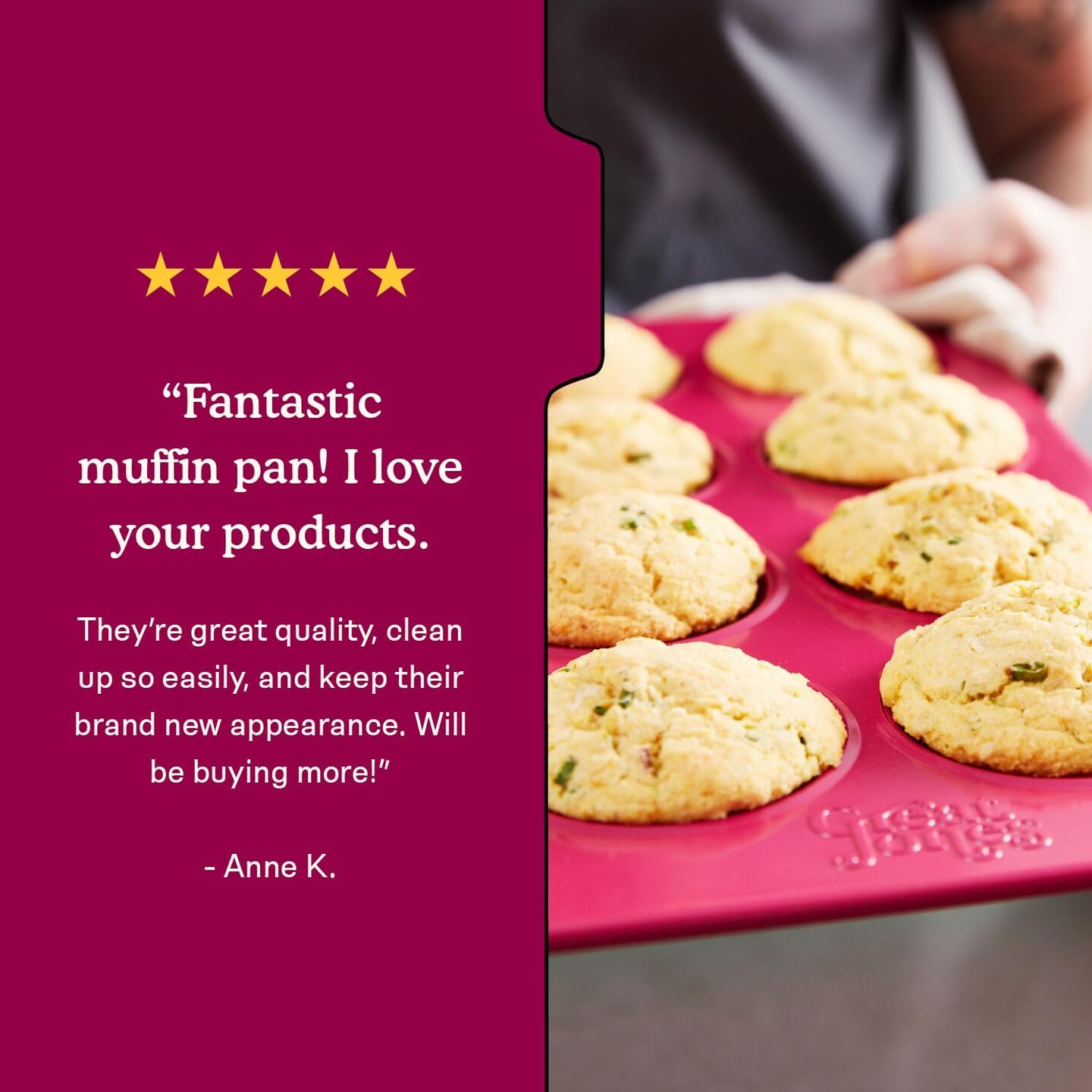 Stud Muffin (Raspberry) | Nonstick 12-Cup Muffin Pan | Dual-Layer Nonstick Coating | Chemical-Free &#x26; Nontoxic | Oven-Safe to 450&#xB0;F | Warp-Resistant &#x26; Easy Cleanup