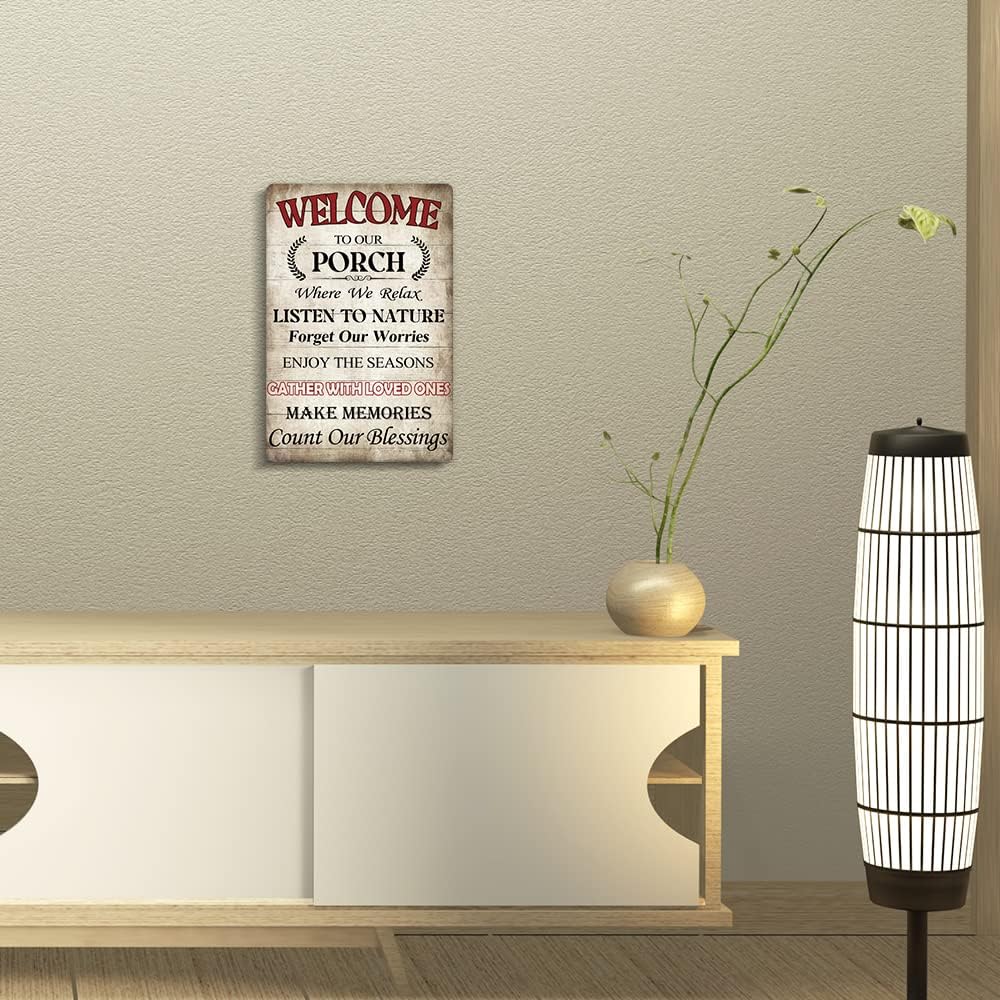 Welcome To Our Porch Sign Vintage Rules Sign Metal Tin Sign Outdoor Porch Decor,Retro Sign for Home Patio Decor Gifts(12 x 8 Inch, Relax)