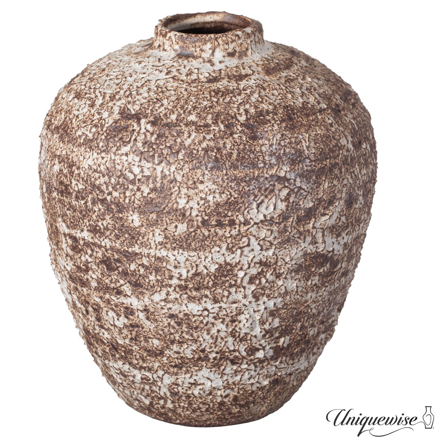 Uniquewise Textured Vintage Inspired Ceramic Vase Perfect for Displaying Faux Flowers Branches & Pampas Grass for Farmhouse Decor Living Room Bedroom Kitchen Office Dining Table Centerpiece, Brown