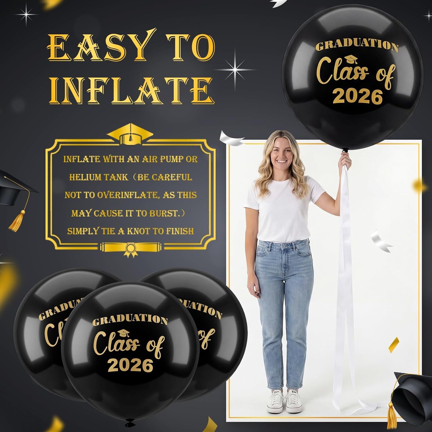4-Pack 36-Inch Extra Large Graduation Balloons – Class of 2026 Jumbo Latex Congrats Grad Balloons for High School, College, and University Graduation Party Decorations