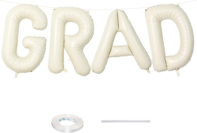 40 Inch Beige GRAD Balloons for Graduation Party Decorations, Large Cream White Sand Grad Balloons Letter, Ivory Alphabet Grad Banner Sign for Class of 2026 Congrats Grad Party Decor Supplies