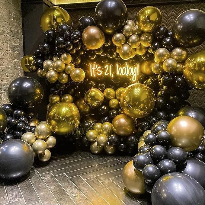 Graduation Balloons, 12 inch Black and Gold Balloons Class of 2026 Black Gold Confetti Latex Balloons with Ribbons for University College High School Grad 2026 Graduation Party Supplies