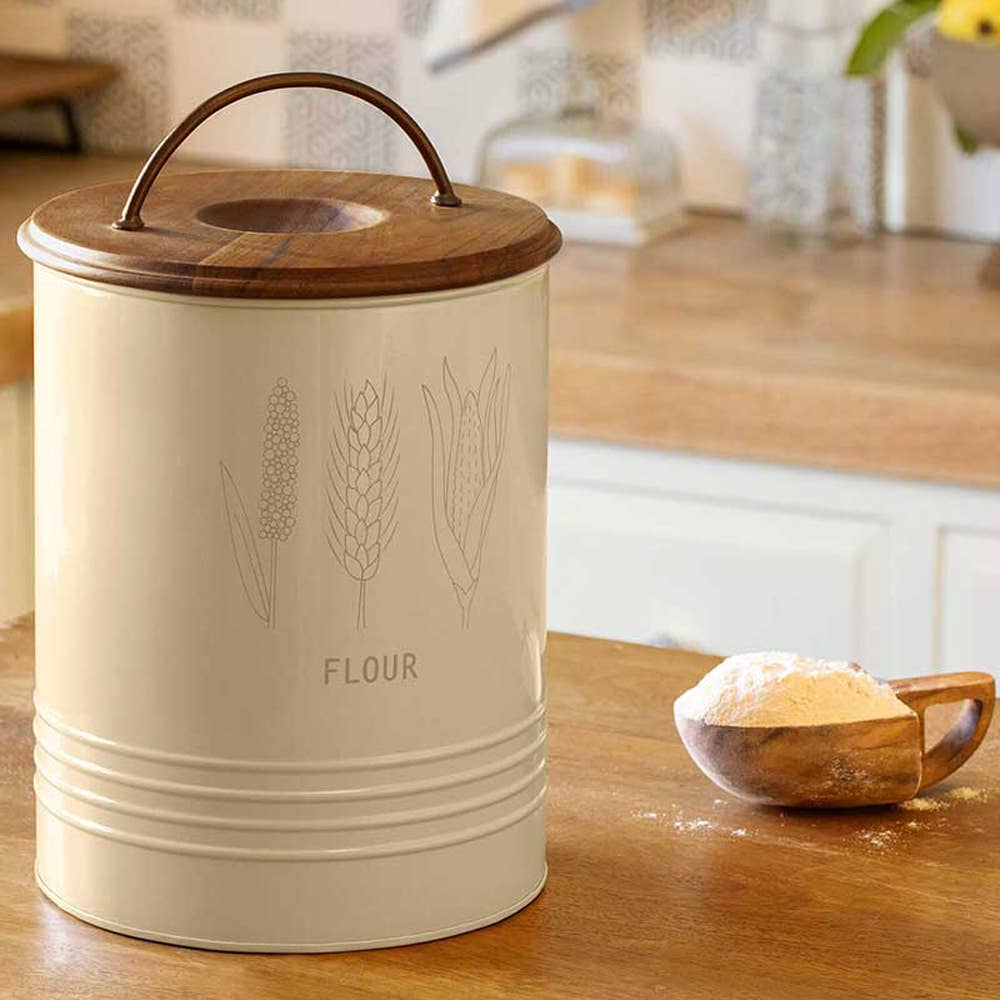 Grain Storage Barrel with Wooden Lid - Durable &#x26; Stylish Kitchen Canister-8.6X8.6X11&#x22;