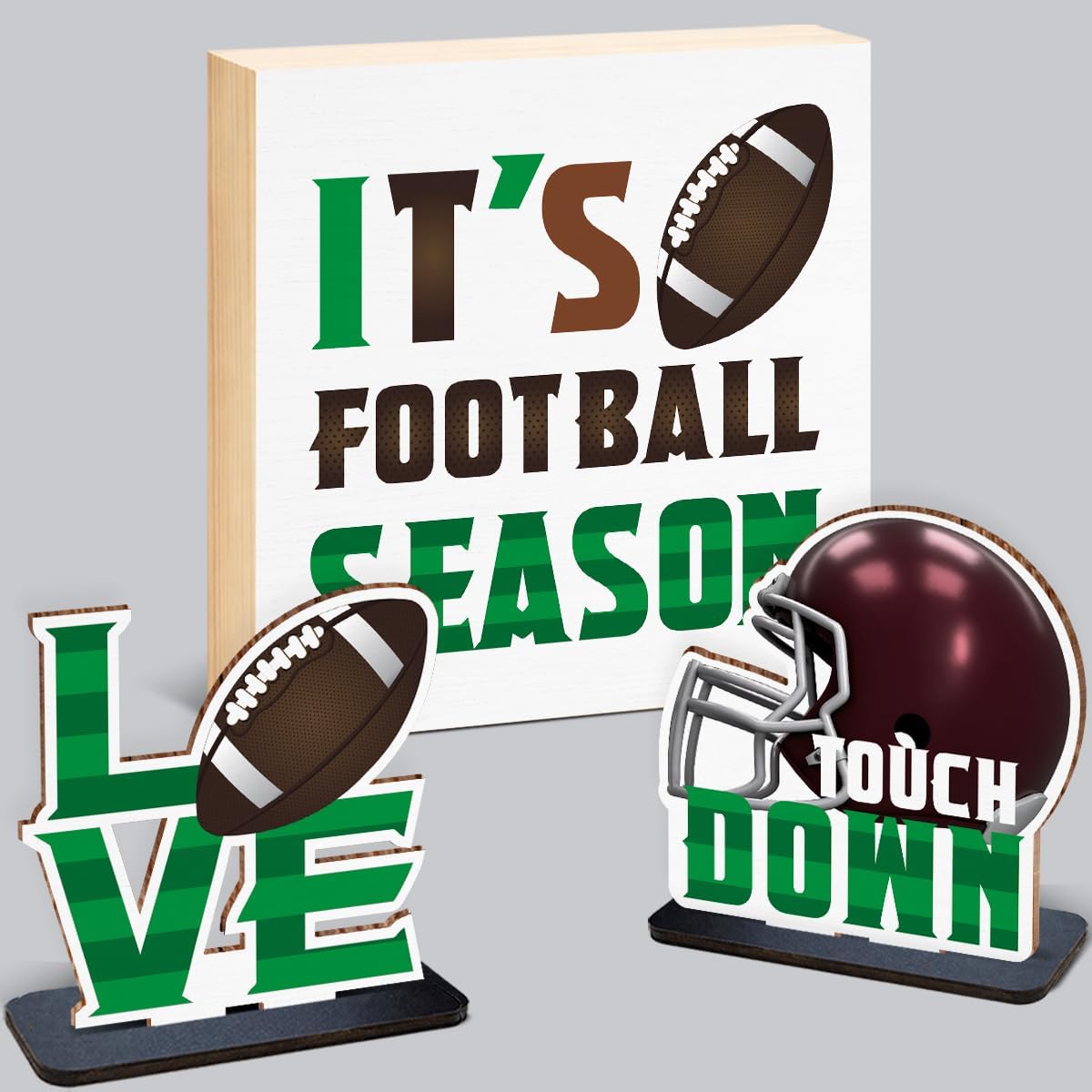 Football Season Wooden Box Signs Set – 3Pcs Sports Table Centerpieces, Rustic It’s Football Season Tiered Tray Decor for Bedroom, Party Shelf, Boys Room & Home Display