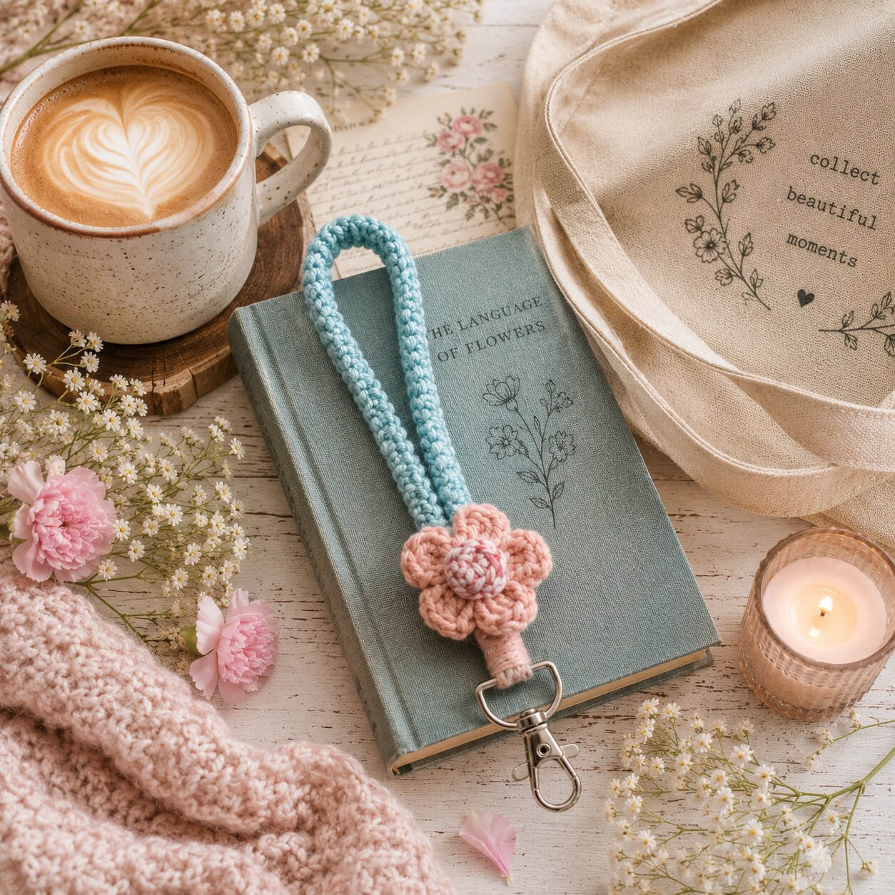 Crochet Flower Wristlet Keychain | Handmade Floral Wrist Strap