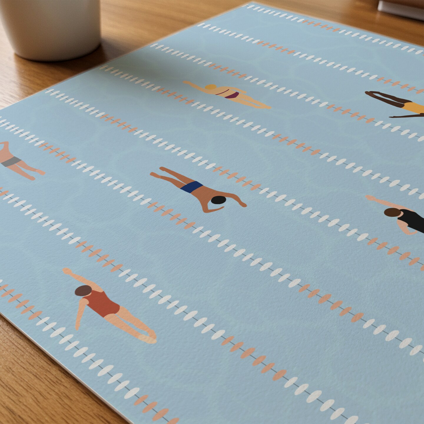 Tiny People Swimming in the Pool Print Minimalist Pool Art
