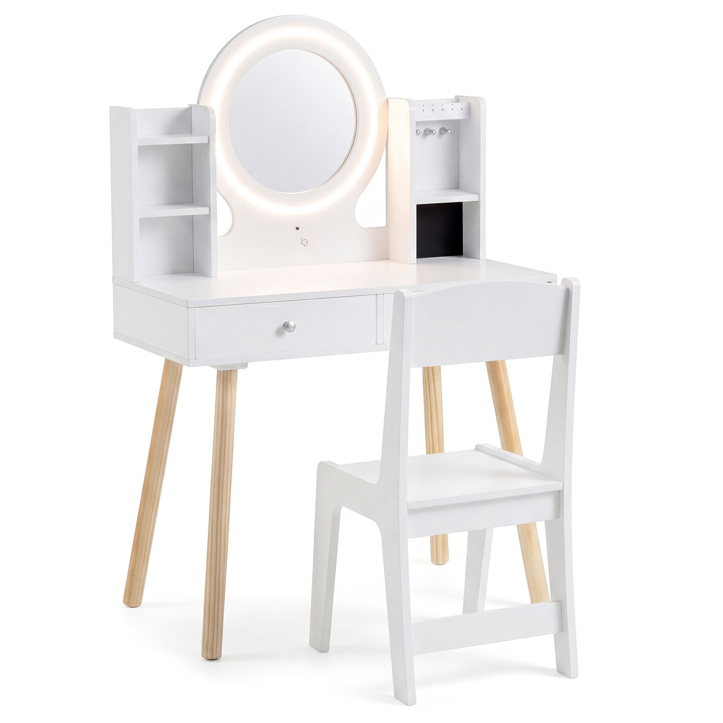 white princess dressing table Costway Kids Vanity Princess Makeup Dressing Table Chair Set w/ Tri-fold  Mirror White