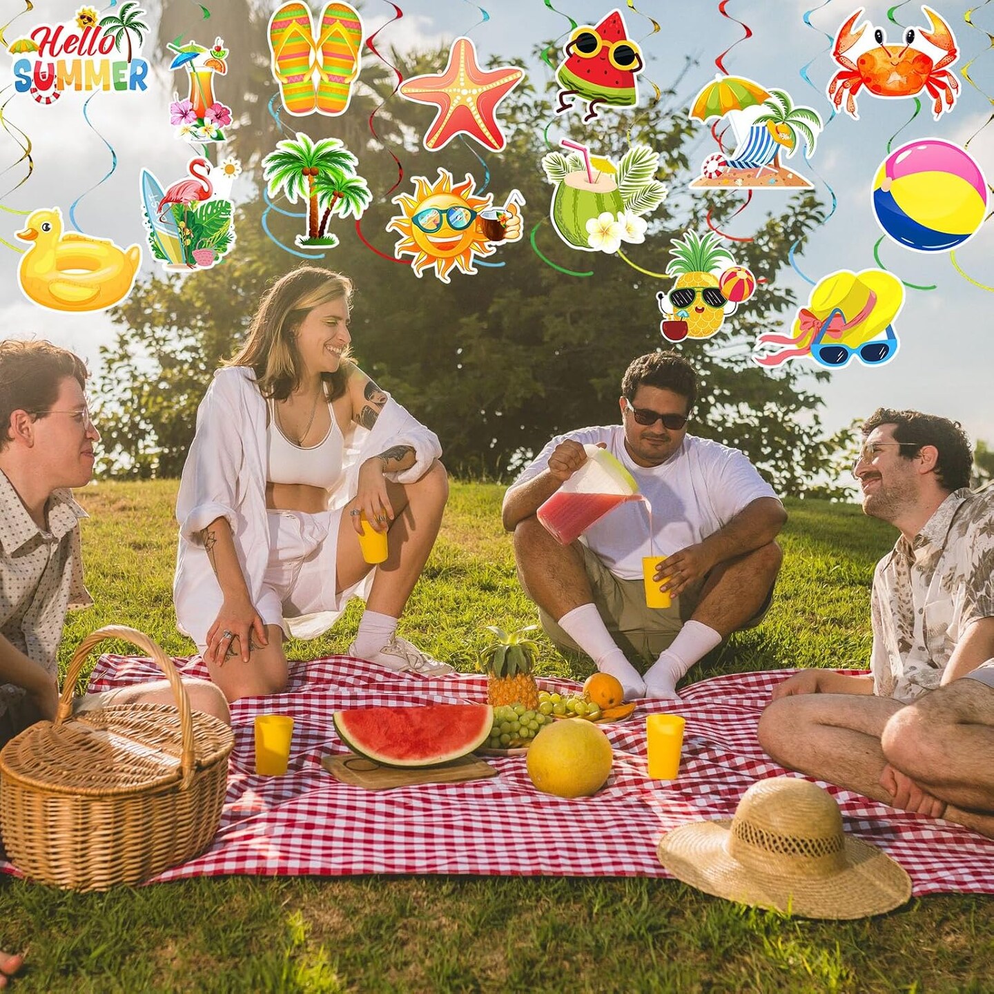 35-Pack Summer Beach & Pool Party Hanging Swirl Decorations – Hawaiian Luau “Hello Summer” Ceiling Streamers, Tropical Party Supplies for Kids, Boys & Girls, Baby Shower Decor