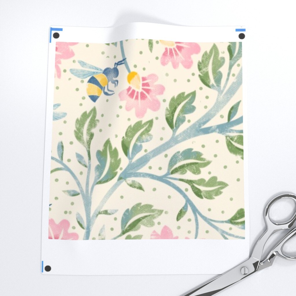 Garden Floral Bees Custom Printed Fabric by Spoonflower Various Fabrics by the Yard or Fat Quarter 20836771