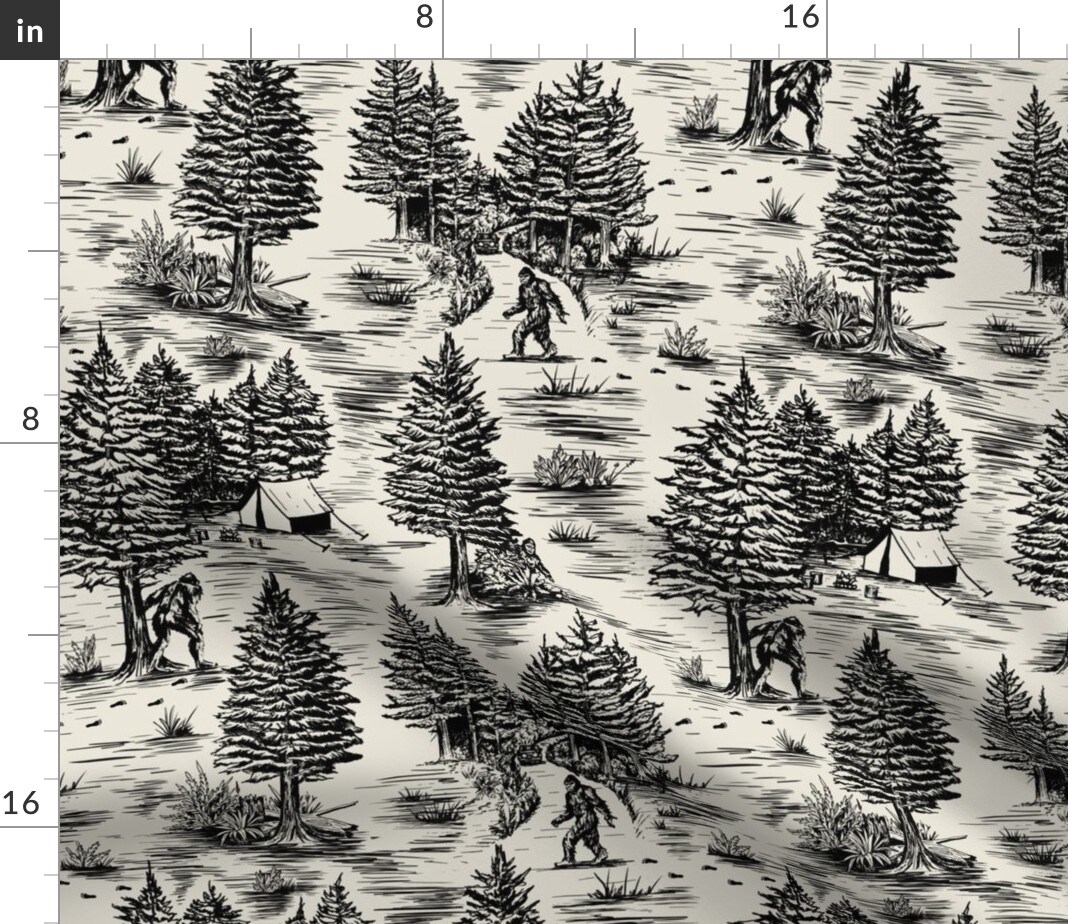 Sasquatch Black Bigfoot Yeti Camping Toile Custom Printed Fabric by Spoonflower Various Fabrics by the Yard or Fat Quarter 11775690