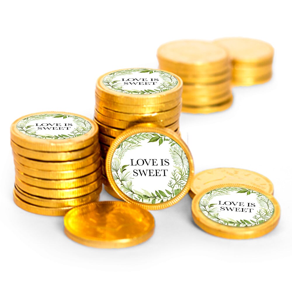 80ct Wedding Candy Party Favors Chocolate Coins (80 Count) Botanical - By Just Candy