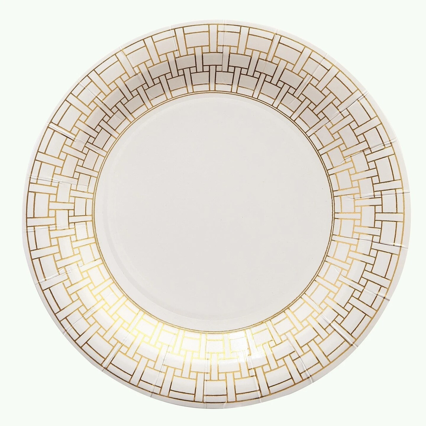 25 Pack White Paper Plates with Gold Basketweave Rim 7" Disposable Party Plates
