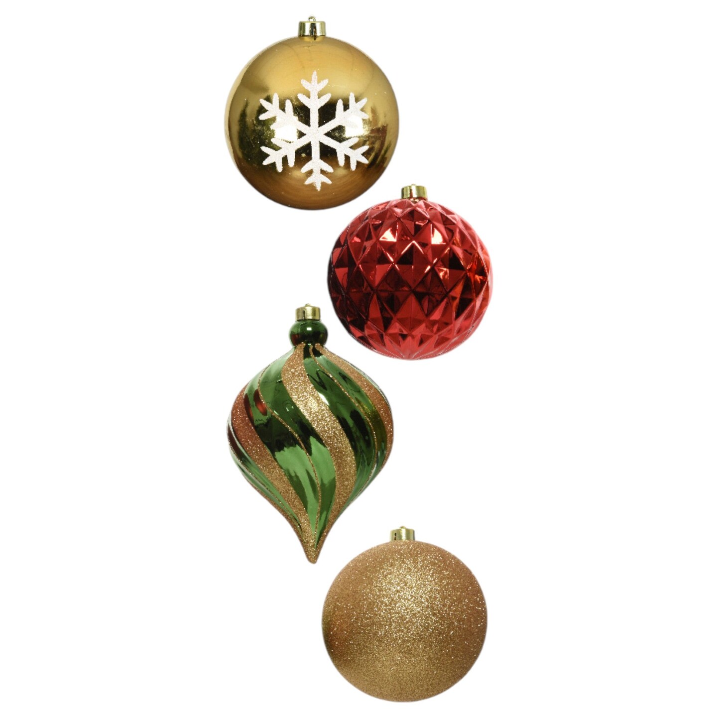 Vibrant Red Gold and Green Shatterproof Oversize Ornament Set