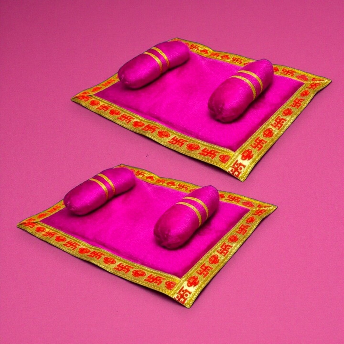 Pack of 2 Velvet Asan Takiya Pillow Set for Laddu Gopal, Krishna, Kanha Ji Ganesha God Goddess Idols – 9 x 6.5 Inch Soft Mattress Cushion Gadda Bed Cum Aasan for Pooja, Home Temple Decor